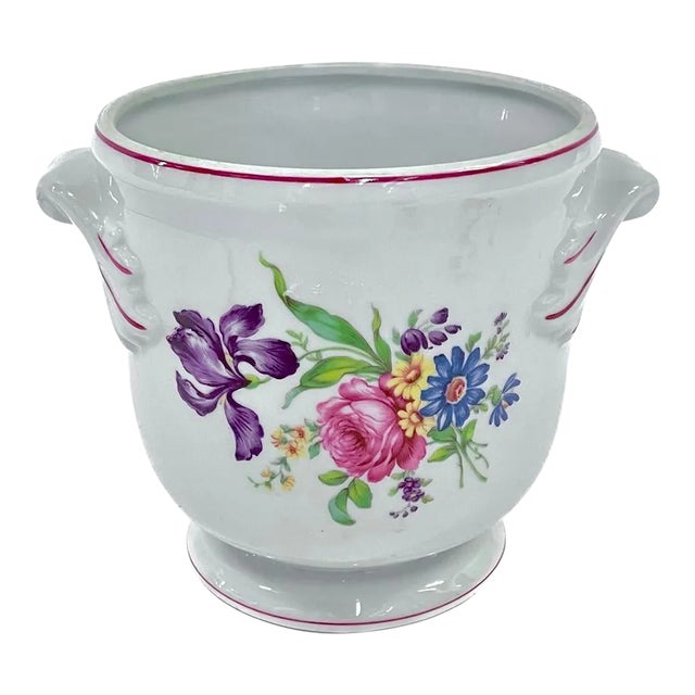 Vintage Porcelain Portuguese Floral Cachepot For Sale