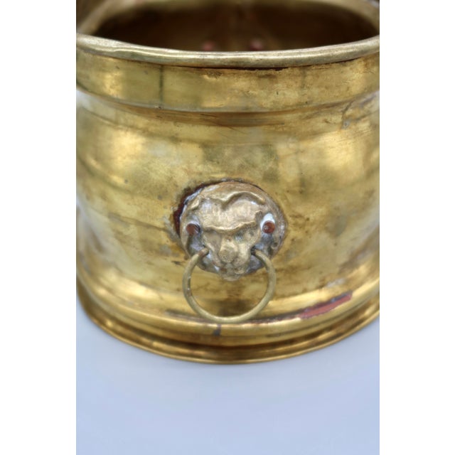 Mid 20th Century Vintage Gilt Metal Oval Cachepot Planter With Lion Head Ring Handles For Sale - Image 5 of 11