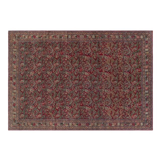 Early 20th Century Persian Tabriz Red Handmade Wool Carpet For Sale