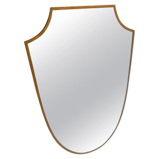 1950s Gio Ponti Style Mid-Century Modern Brass Shield Italian Wall Mirror For Sale