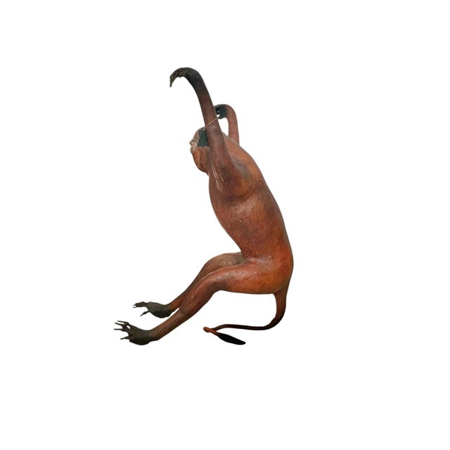 Safari Late 20th Century Life-Size Leather-Wrapped Monkey Sculpture With Glass Eyes, Safari, 29"h For Sale - Image 3 of 12