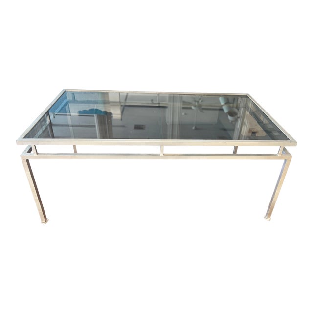 Silver Leafed Iron and Glass Coffee Table For Sale