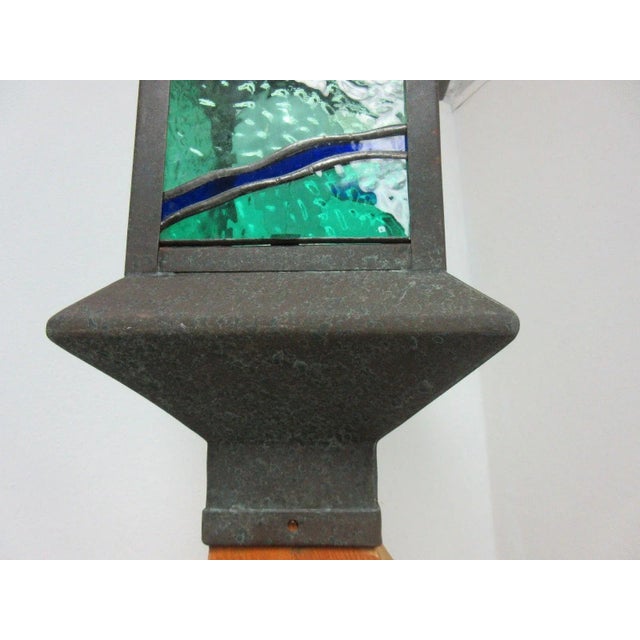 Wood Custom Artist Signed Stained Glass Light Post Lantern For Sale - Image 7 of 7