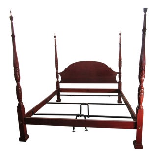 Henkel Harris Solid Cherry King Size Rice Carved Poster Bed For Sale