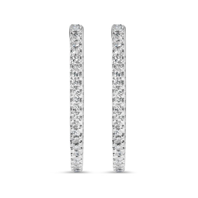 Contemporary 14K White Gold 1.0 Cttw Princess Diamond Inside Out Hoop Earrings (H-I Color, I1-I2 Clarity) - 23 MM For Sale - Image 3 of 5