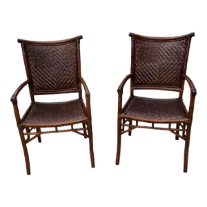 Late 20th Century Vintage Selamat Designs Cane and Thatch Dining Chairs - a Pair