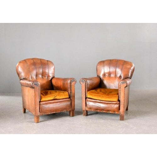 Art Deco French Leather Armchairs 1920s, Set of 2 For Sale - Image 9 of 17