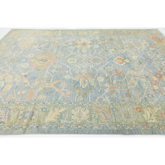 Modern Sultanabad Hand-Knotted Wool Area Rug – Serene Slate Blue & Terracotta For Sale - Image 4 of 11