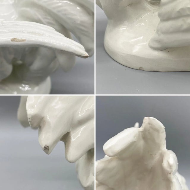 20th Century White Italian Ceramic Fighting Cocks/ Roosters Figurines For Sale - Image 11 of 12