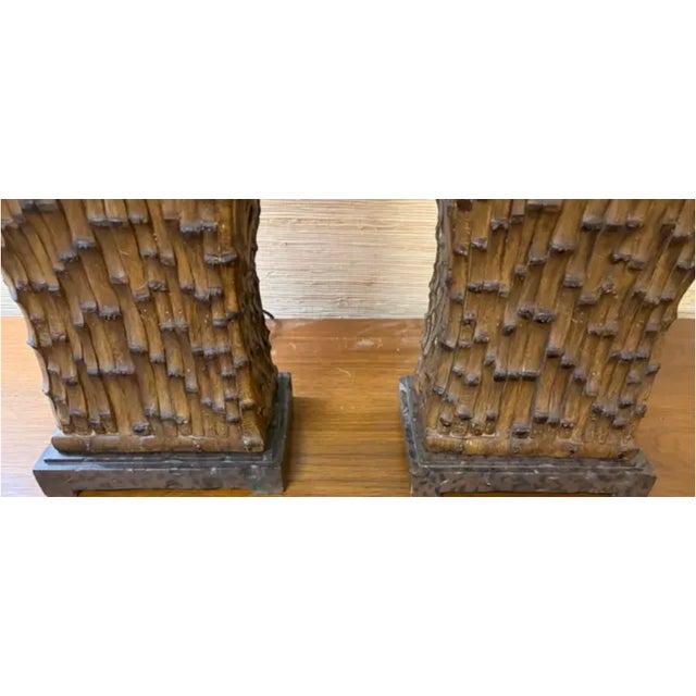 Mid Century Asian Faux Bamboo Table Lamps For Sale - Image 11 of 11