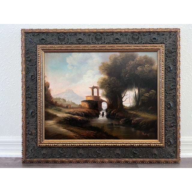 Paint Antique Italian Landscape Oil Painting Signed Rastelli European School For Sale - Image 7 of 14