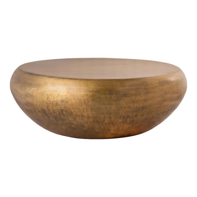 Pasargad Home Helios Drumm Shape Coffee Table, Brass For Sale