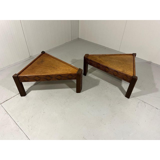 Brutalist Triangular Shaped Oak Coffee Side Tables, 1970s, Set of 2 For Sale - Image 14 of 18