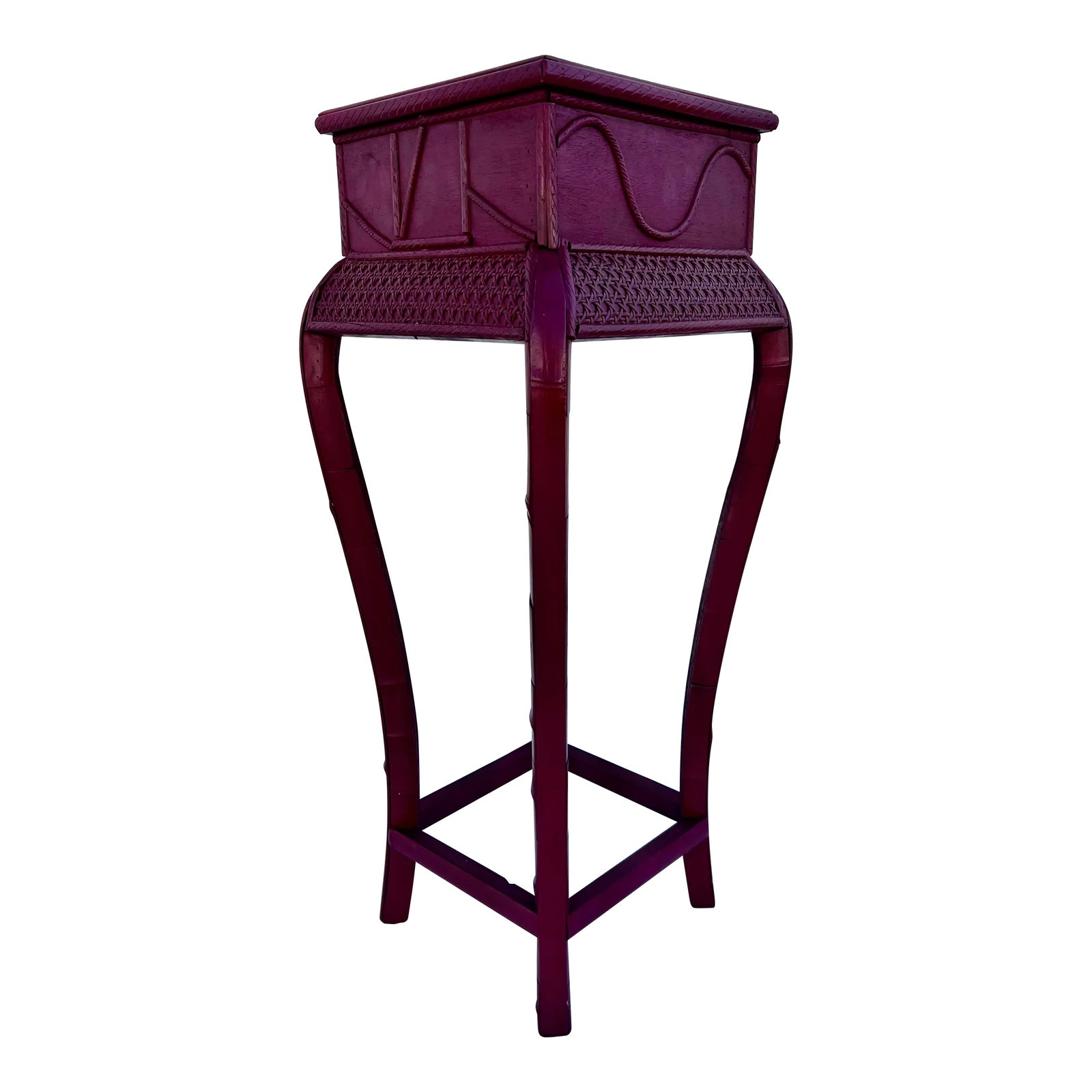Vintage Red Split Bamboo and Rattan Caning Plant Stand Newly Painted ...