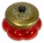 Antique Ruby Glass Bonbonniere: Filigree Brass Lid, Cameo Decor For Sale
