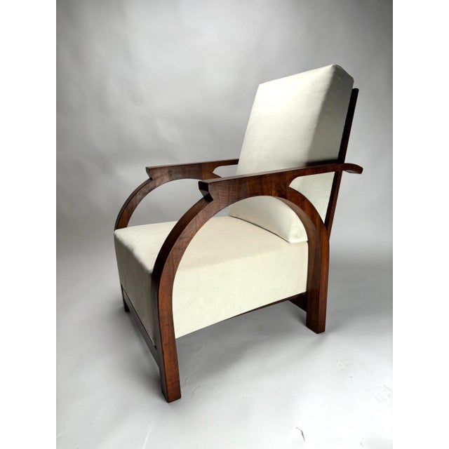 1930s Art Deco Arched Sculptural Wooden Armchair, Italy, 1930s For Sale - Image 5 of 14