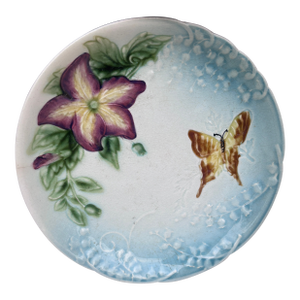 Majolica Plate Flower & Butterfly Choisy Le Roi, Circa 1880