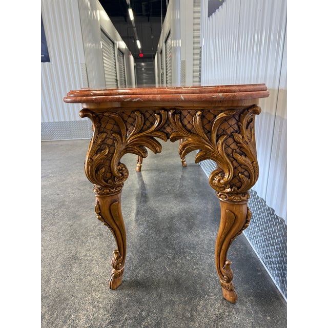 Gold Large William Switzer Louis 16th Rouge Marble Top Console Table For Sale - Image 8 of 18