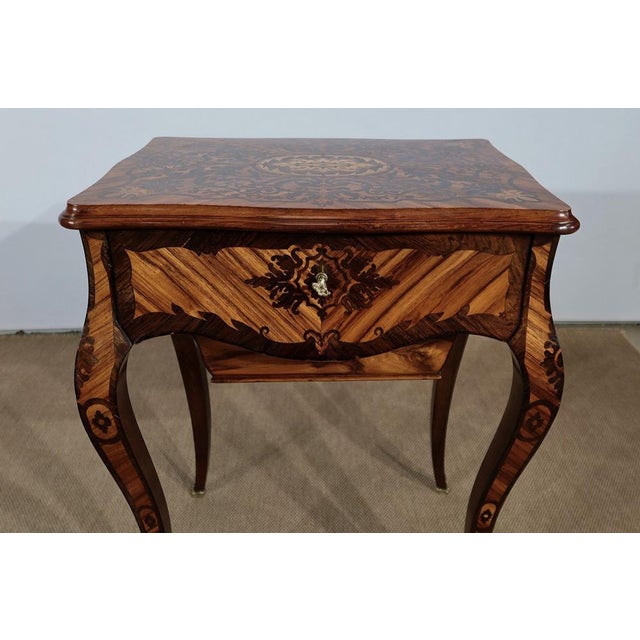 Louis XV Napoleon III Marquetry Worktable, 19th Century For Sale - Image 10 of 18