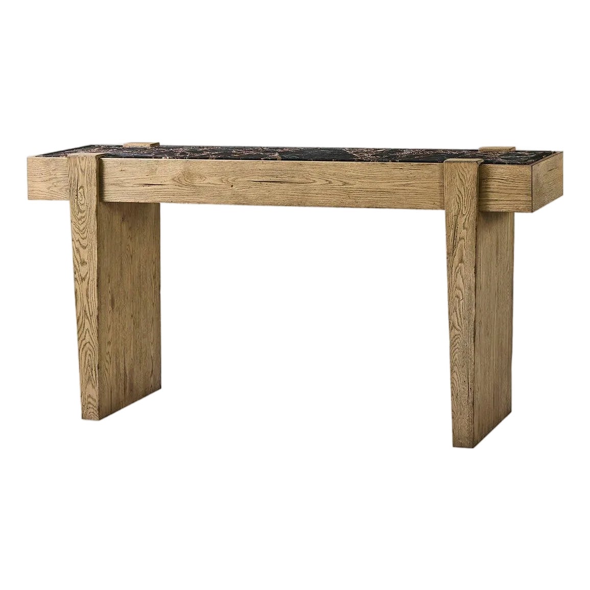 Modern Rustic Oak and Marble Console Table | Chairish