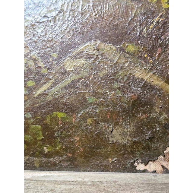 Textile Large Antique Mountain Landscape Painting, Oil on Canvas, C. 1900, Antique Frame For Sale - Image 7 of 16