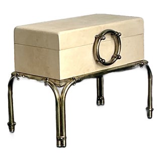 Vintage Brass and Parchment Box on Chrome Stand After Karl Springer For Sale