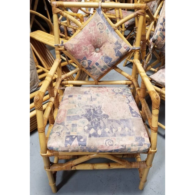 Wood Restored Rattan Chippendale Style Dining Chairs With Diamond Back, Set of 7 For Sale - Image 7 of 13