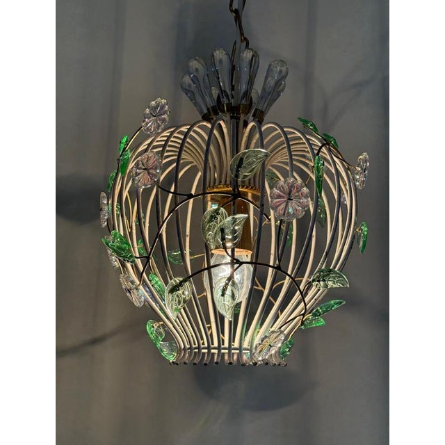 Mid-Century Modern Birdcage Hanging Lamp with Iridescent Flowers, 1950s For Sale - Image 16 of 18