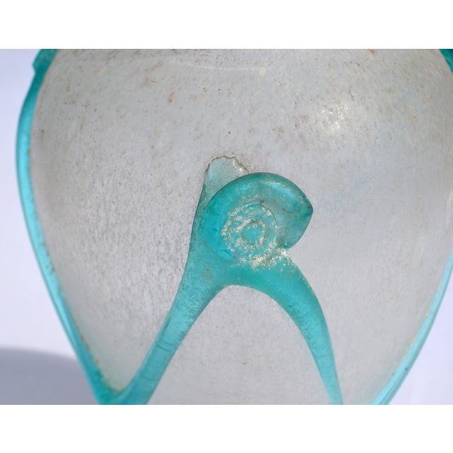 Archimede Seguso Style Scavo Corroso Art Glass Vase Frosted & Aqua Murano Glass For Sale - Image 10 of 16