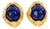 French Designer MCL Gilt Metal Clip Earrings With Blue Cabochons - 2 Pieces For Sale