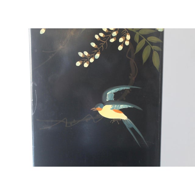 Black 1970s Asian Floral Black Lacquered Pedestal Plant Stand For Sale - Image 8 of 18