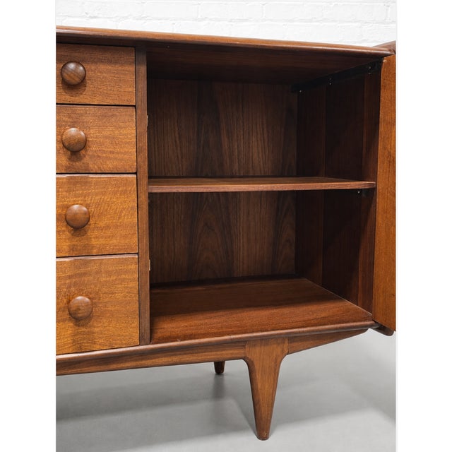 Brown Mid Century Modern Teak Credenza by A. Younger Ltd. | Vintage Sideboard, Made in England, C. 1960’s For Sale - Image 8 of 15