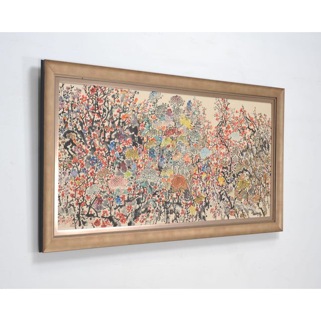 Japanese Japanese Floral and Blossom Panorama Watercolor Painting 6 Ft For Sale - Image 3 of 18