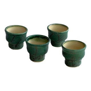 Handmade Green Nc Pottery Cups For Sale