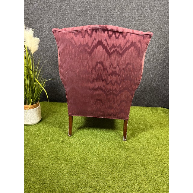 Late 20th Century Vintage "Custom Built" American of High Point Damask Wingback Chair For Sale - Image 5 of 7
