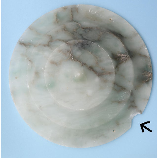 1950s Masterpiece Art Deco Design White Alabaster Chandelier Circular Wooden Frame For Sale - Image 11 of 14