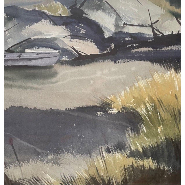 Vintage Carl Schmalz Jr Maine Boat Harbor Modernist Painting - Bowdoin & Amherst For Sale - Image 10 of 12