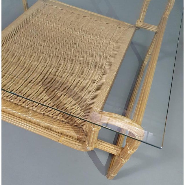 Mid-Century Pencil Split Reed and Rattan Coffee Table with Iron Frame and Glass Top For Sale - Image 6 of 11