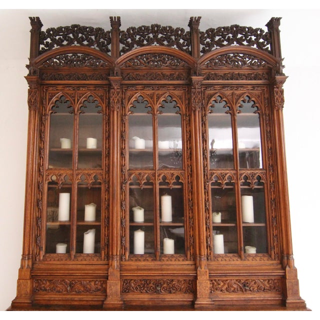 Large Gothic Revival German Carved Oak Cabinet, 1883 For Sale - Image 11 of 18