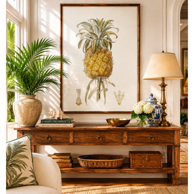 Vintage botanical artwork reproduced and refined for modern printing. Featuring a detailed hand-drawn pineapple...