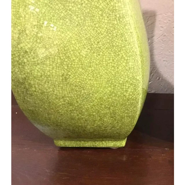 Modern Modern Chartreuse Crackle Glaze Square Vase For Sale - Image 3 of 5