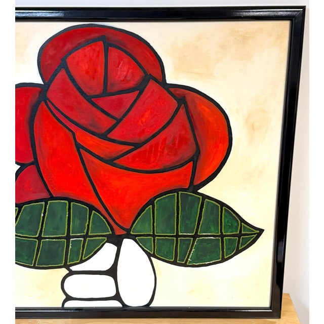 Red Avi Ben Simhon Monumental Modernist Red Rose Painting For Sale - Image 8 of 14