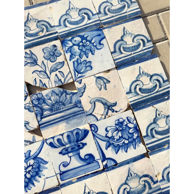 Antique 18th Century Portuguese Blue & White Flowerpiece on a Classical Stand Tile Mural For Sale - Image 14 of 16