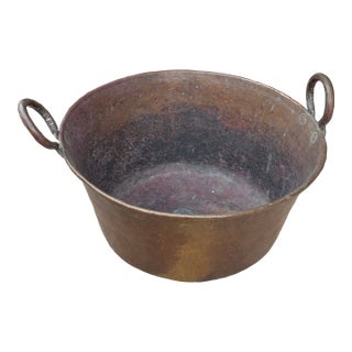 Extra Large Old Copper Cauldron With Handles For Sale
