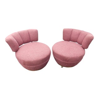 Vintage 1940's Art Deco Gilbert Rohde Tub Barrel Swivel Chairs- a Pair For Sale