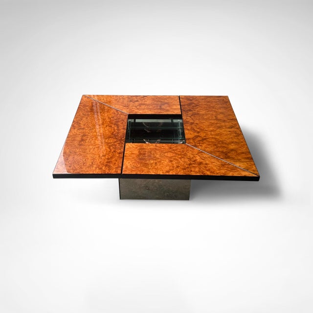 Brown Burl Wood Coffee Table with Bar by Paul Michel for Roche Bobois, 1980s For Sale - Image 8 of 10