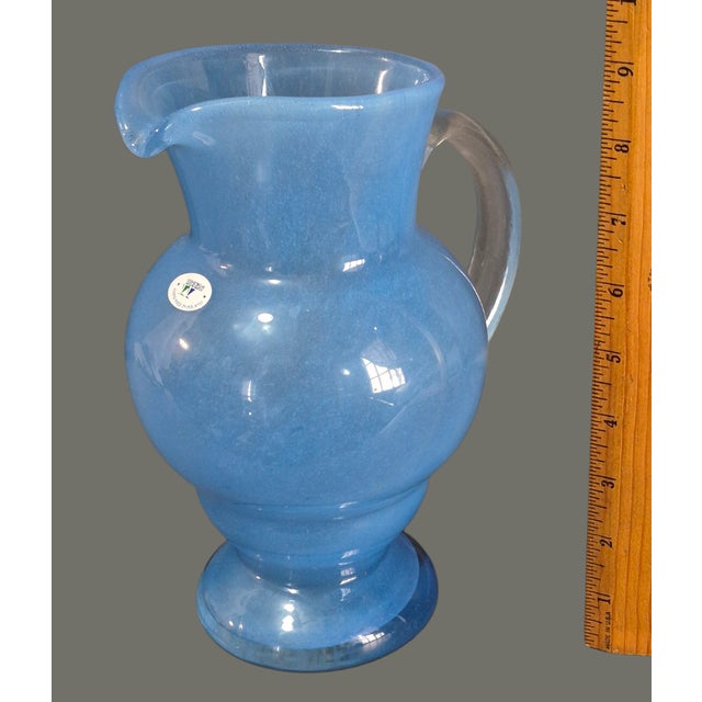 Late 20th Century Hand Blown Blue Art Glass "Wanda" Hand Made in Poland Pitcher Original Label For Sale - Image 9 of 10