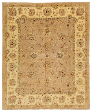 Modern Handmade Paki Peshawar Wool Rug in Tan With Allover Design.