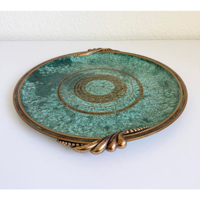 Art Deco 1930s Carl Sorensen Bronze Verdigris Art Deco Serving Bar Tray For Sale - Image 3 of 13