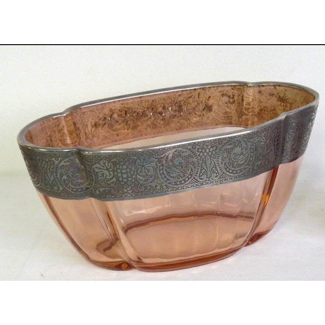 Art Deco Pink Depression Glass Centerpiece With Sterling Silver Overlay For Sale - Image 4 of 6